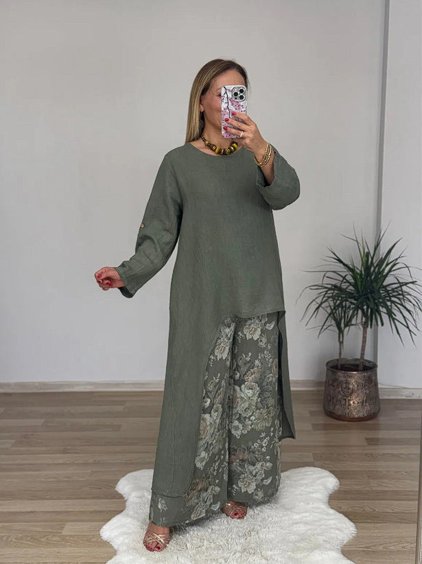 Women’s Tunic Top Set – Relaxed Fit – Natural Fibers – Long Sleeve – High-Low Hem