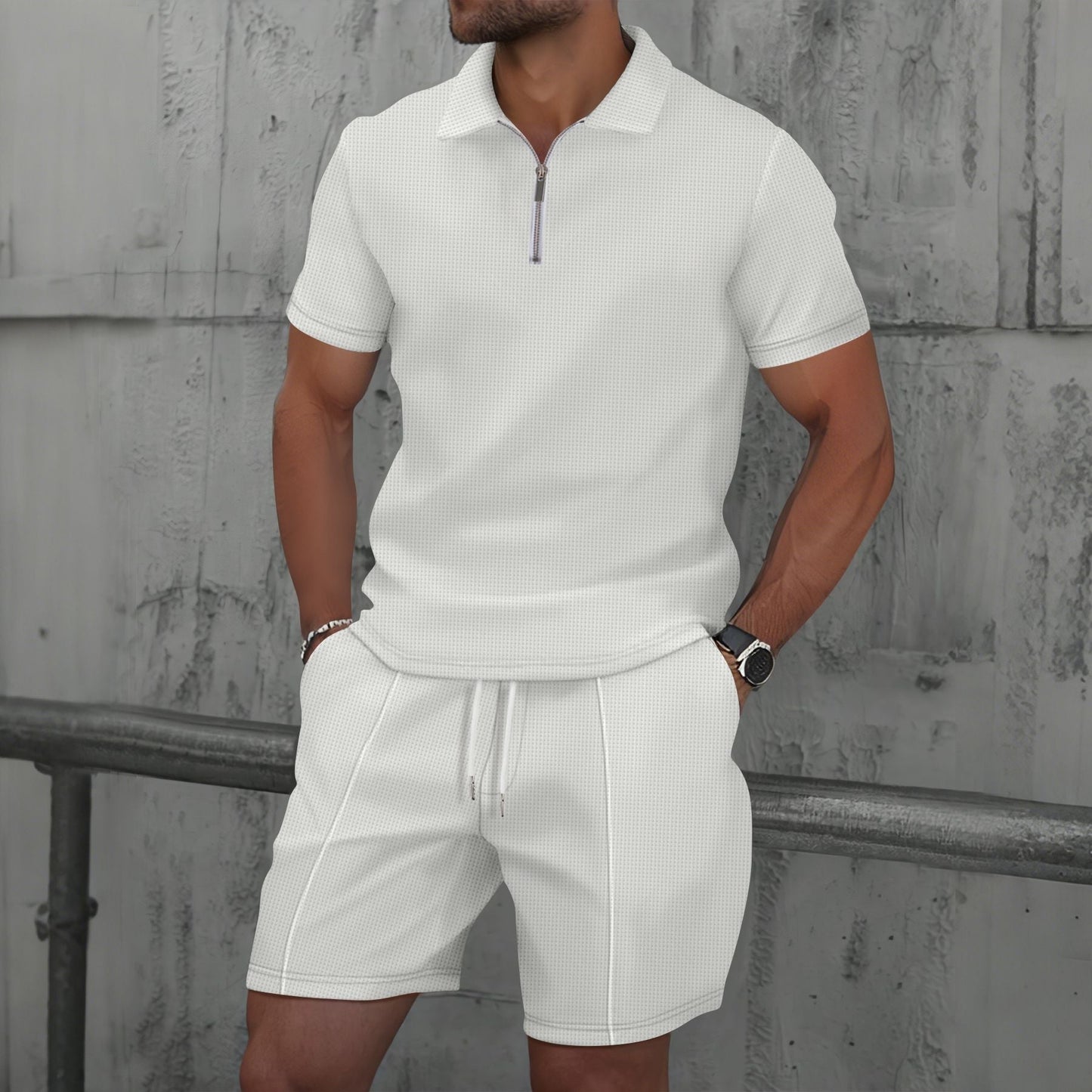 Herren Set – Poloshirt & Shorts – Baumwollmix – Regular Fit – Reißverschlusskragen – Kurzarm