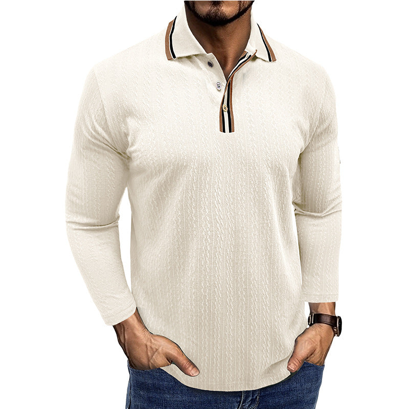 Herren Langarm-Poloshirt – Tailored Fit – Texturstrick – Gestreifter Kragen