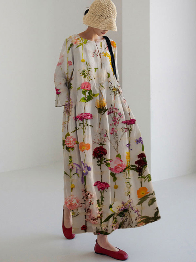 Damen Maxikleid – A-Linie – Luftiger Schnitt – Florales Muster – Lange Ärmel