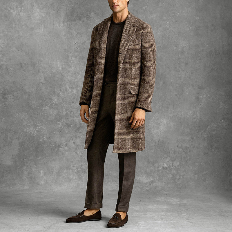 Herren Mantel – Tailored Fit – Wollstruktur – Notch-Revers – Mid-Length Elegant