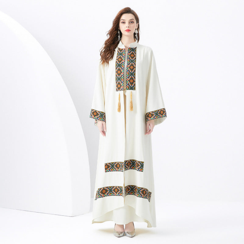 Damen Maxi Kleid – Lockere Passform – Boho-Stil – Ethnisches Muster mit Quasten