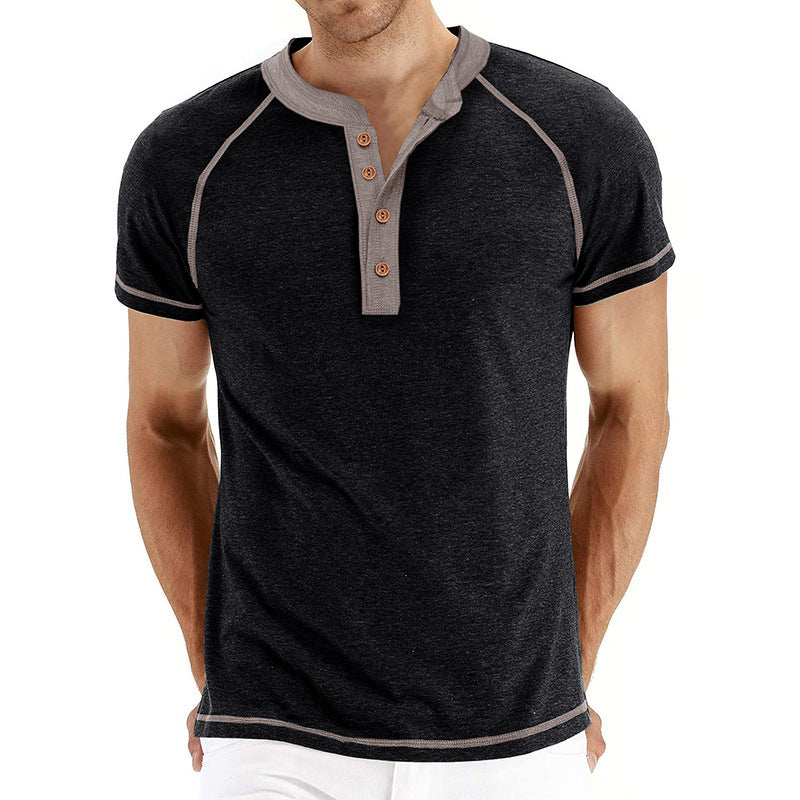 Herren Henley Shirt – Regular Fit – Kurzarm – Cottonmix – Kontrastdetails