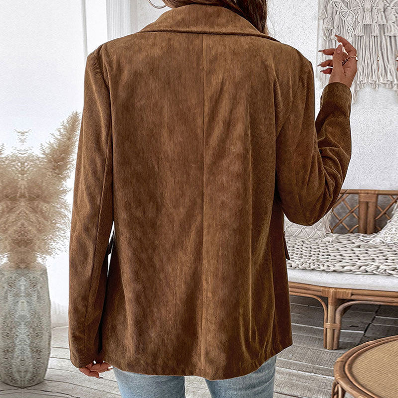 Damen Blazer – Tailored Fit – Cordoptik – Doppelreiher – Notch-Revers – Hüftlang