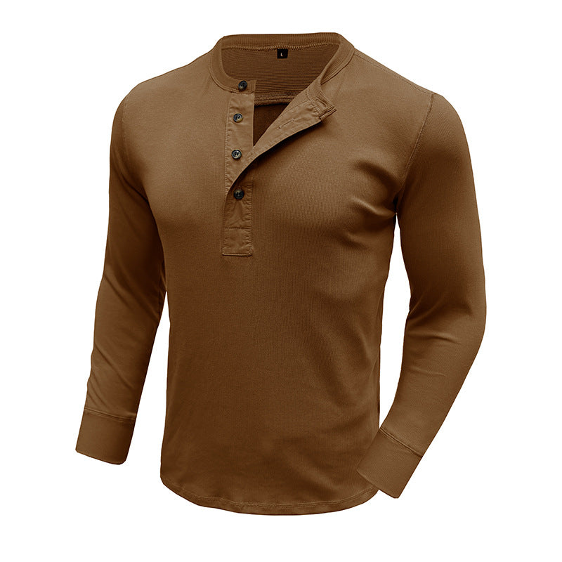 Herren Langarm-Henleyshirt – Baumwollmischung – Regular Fit – Knopfleiste Modern Casual
