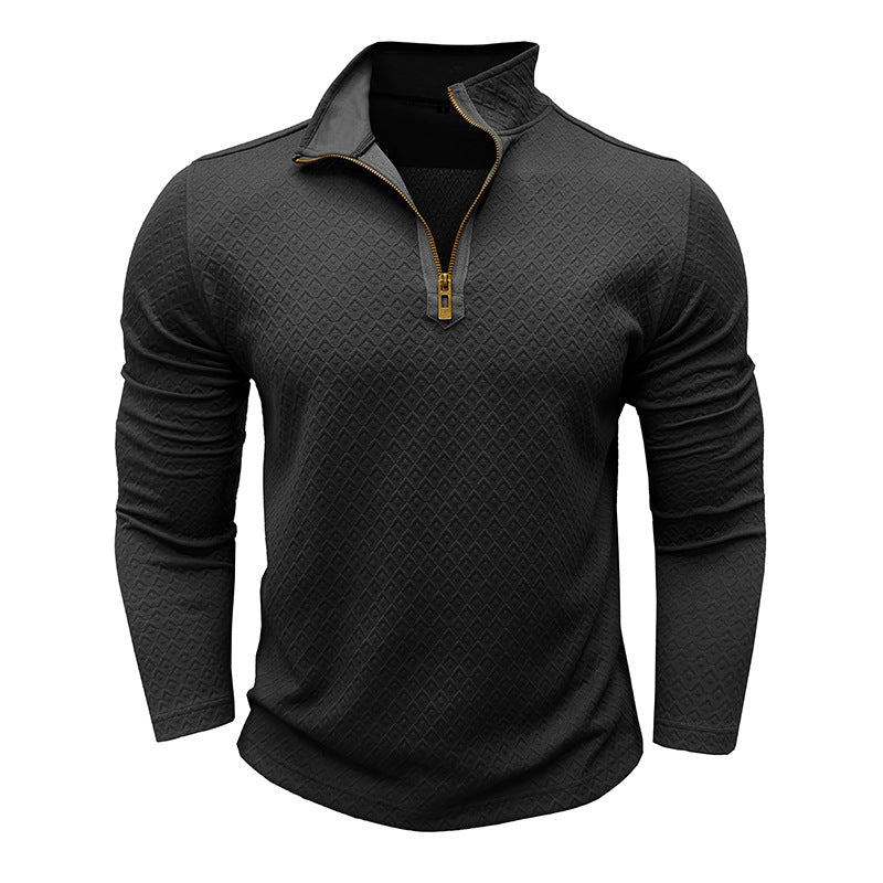Herren Pullover – Regular Fit – Baumwollstrick – Halb-Zip – Rautenstruktur