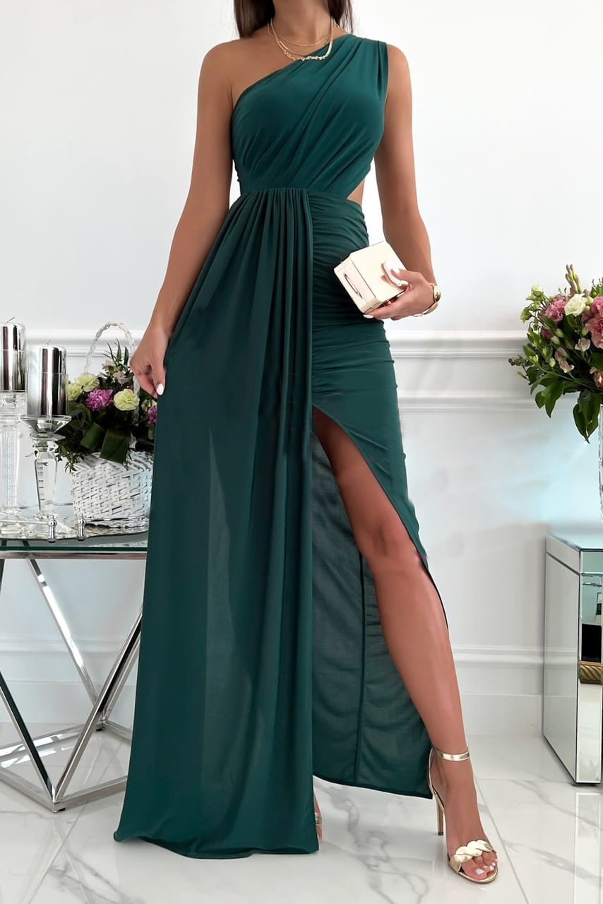 Damen Abendkleid – One-Shoulder – Schlanke Passform – Cut-Out – Drapiertes Design