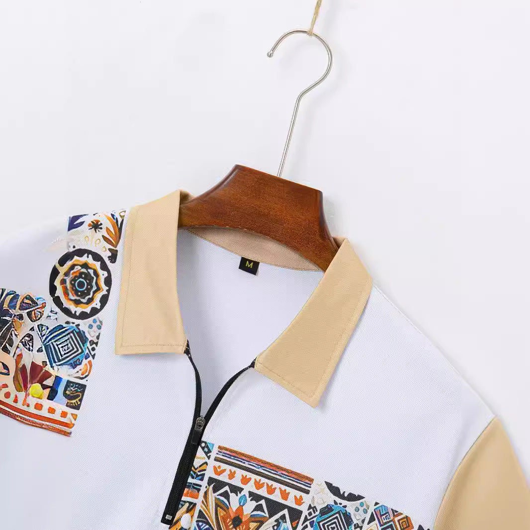 Herren Set mit Shirt und Shorts – Regular Fit – Baumwolle – Geometrischer Print
