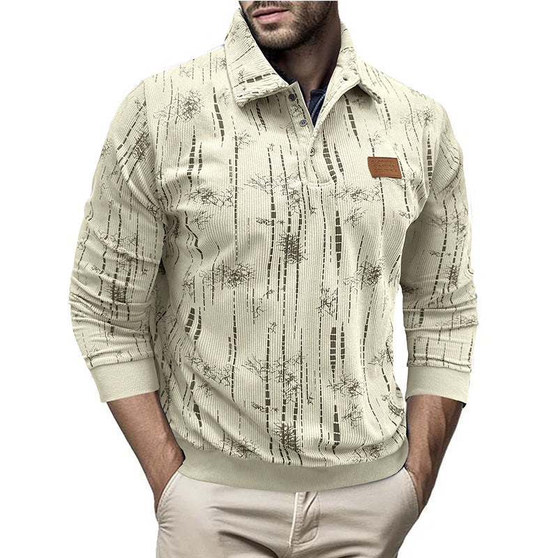 Herren Pullover – Lockerer Schnitt – Strukturiertes Rippstrick – Kragen mit Knopfleiste