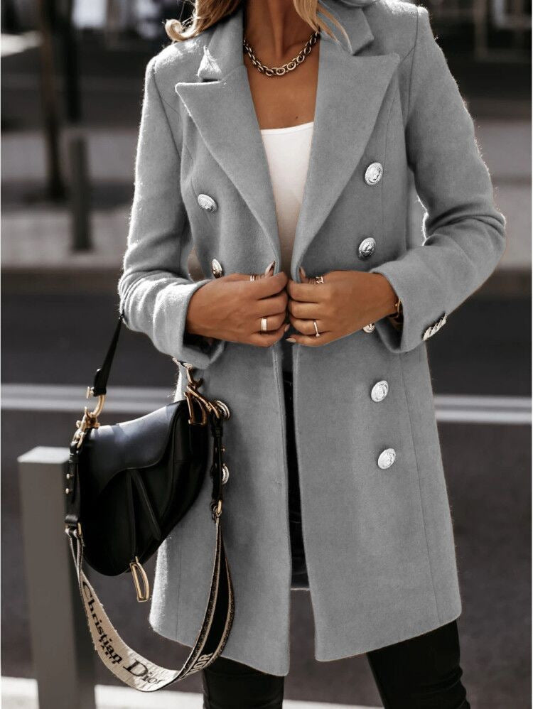 Damen Blazer Mantel – Taillierter Schnitt – Wolloptik – Doppelreihig – Reverskragen