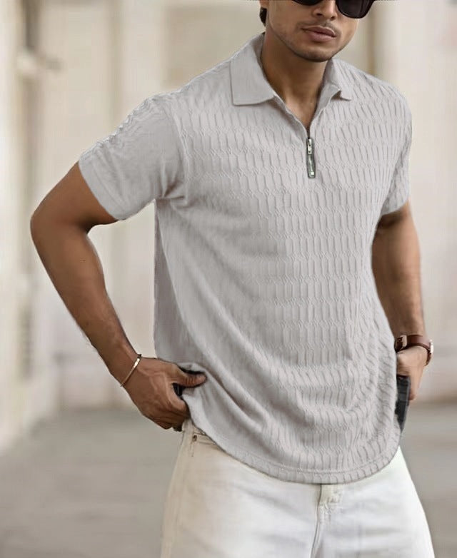 Herren Poloshirt – Regular Fit – Atmungsaktive Mischung – Strukturmuster – Zipperleiste