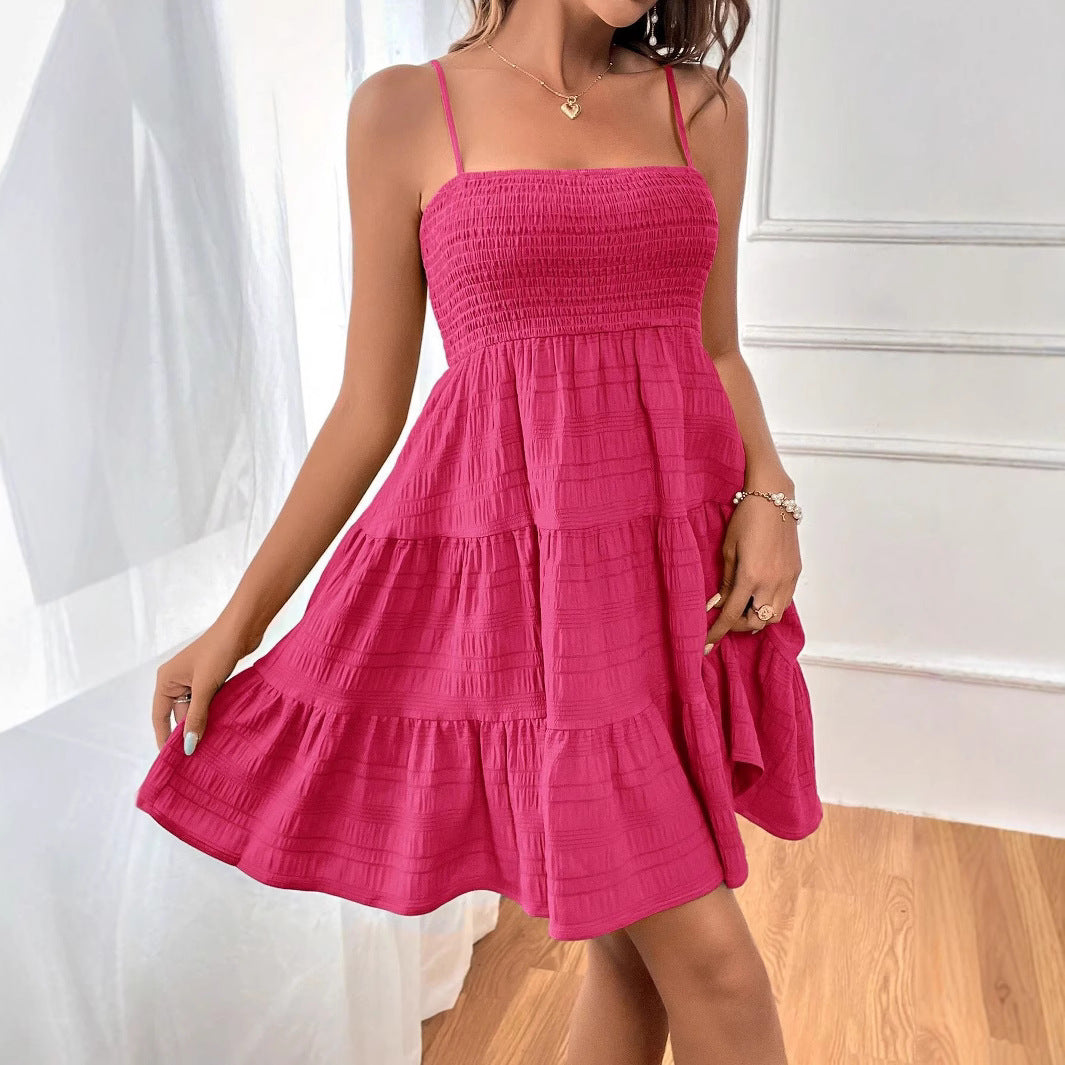Damen Kurzkleid – Smock-Oberteil – Ärmellos – A-Linie – Stufensaum – Leicht Baumwolle