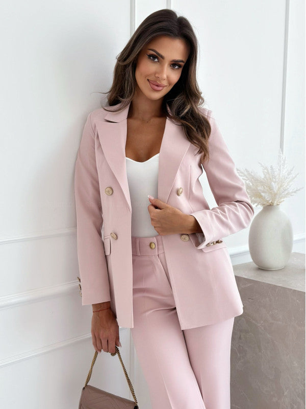 Damen Blazer – Taillierter Schnitt – Doppelreihig – Wollmix – Notch-Revers – Hüftlang