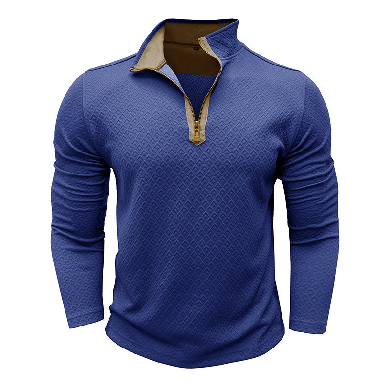 Herren Pullover – Regular Fit – Baumwollstrick – Halb-Zip – Rautenstruktur