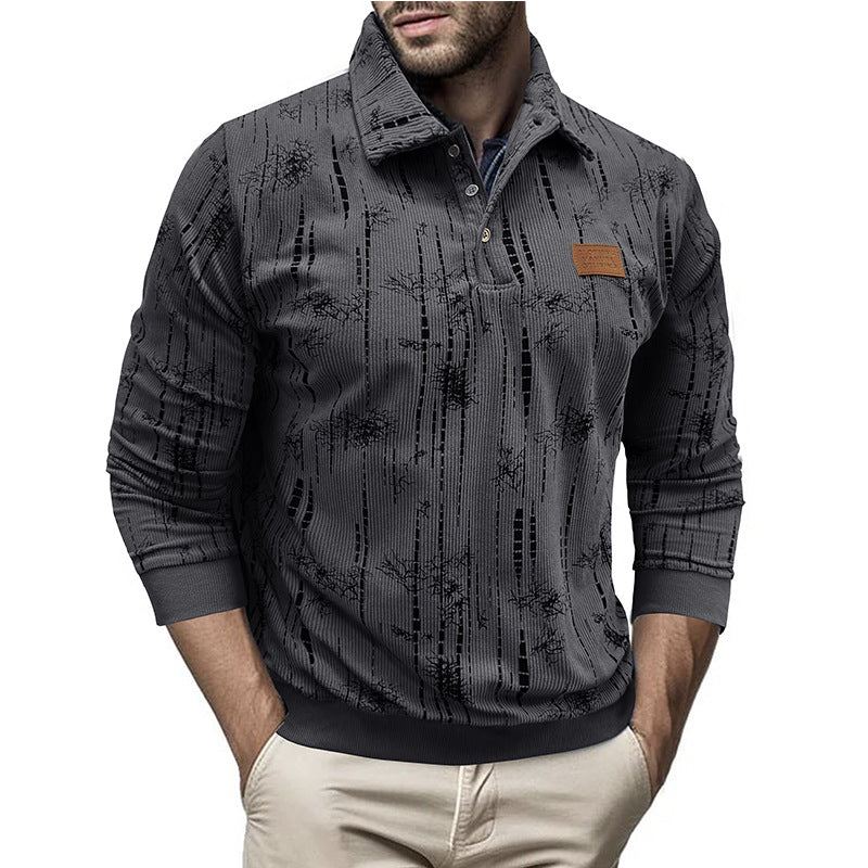 Herren Pullover – Lockerer Schnitt – Strukturiertes Rippstrick – Kragen mit Knopfleiste