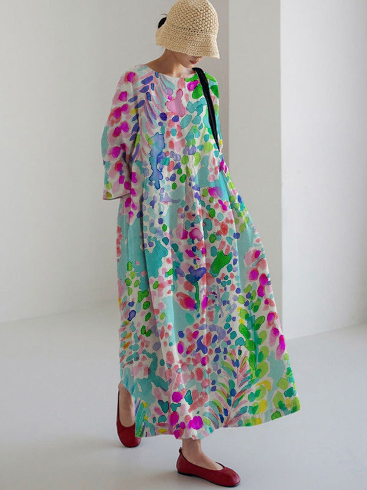 Damen Maxikleid – A-Linie – Luftiger Schnitt – Florales Muster – Lange Ärmel