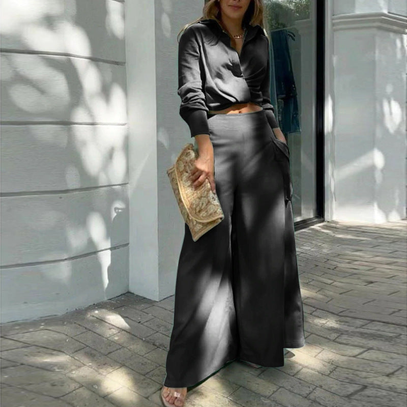 Damenhose – High Waist – Weites Bein – Atmungsaktive Qualität – Volle Länge
