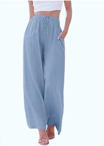 Damen Weite Hose – Linnenmix – Lockerer Schnitt – Kordelzug – Seitentaschen