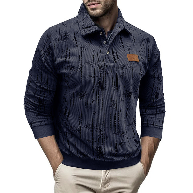 Herren Pullover – Lockerer Schnitt – Strukturiertes Rippstrick – Kragen mit Knopfleiste