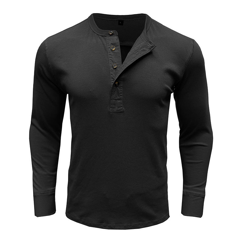 Herren Langarm-Henleyshirt – Baumwollmischung – Regular Fit – Knopfleiste Modern Casual