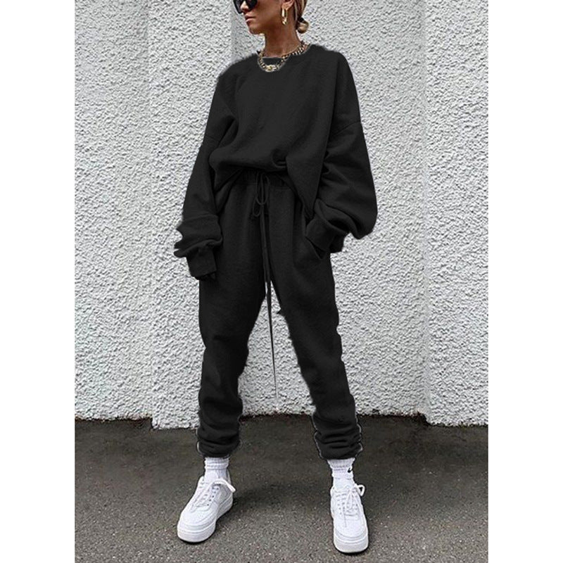 Damen Lounge Set – Lockerer Schnitt – Weicher Baumwollmix – Langarm – Vollständig