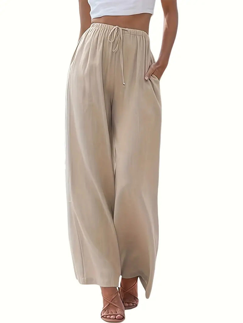 Damen Weite Hose – Linnenmix – Lockerer Schnitt – Kordelzug – Seitentaschen