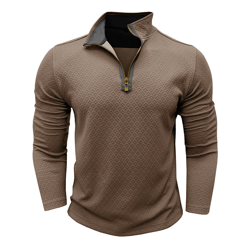 Herren Pullover – Regular Fit – Baumwollstrick – Halb-Zip – Rautenstruktur