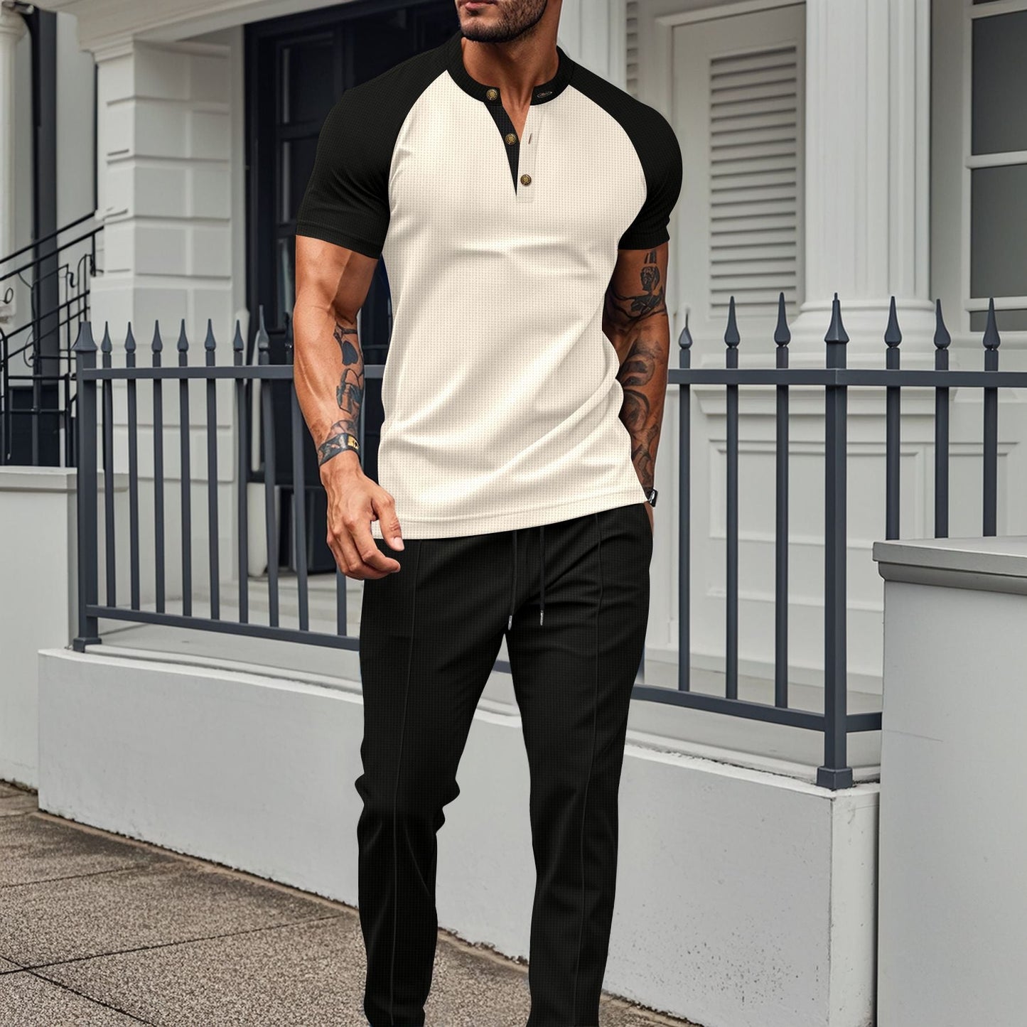 Herren Kurzarmhemd – Slim Fit – Atmungsaktiv – Raglanärmel – Knopfleiste