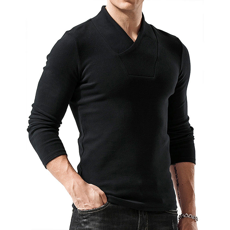 Herren Pullover – Slim Fit – Wollstrick – Asymmetrischer Kragen – Minimalistisches Design