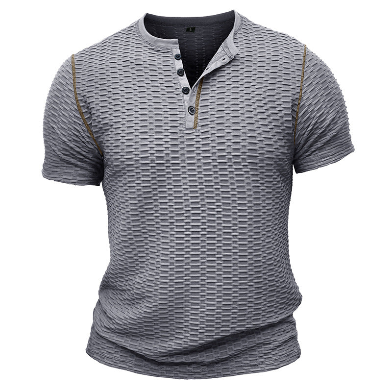 Herren Henley Shirt – Slim Fit – Strukturierte Textur – Kurzarm Freizeitlook