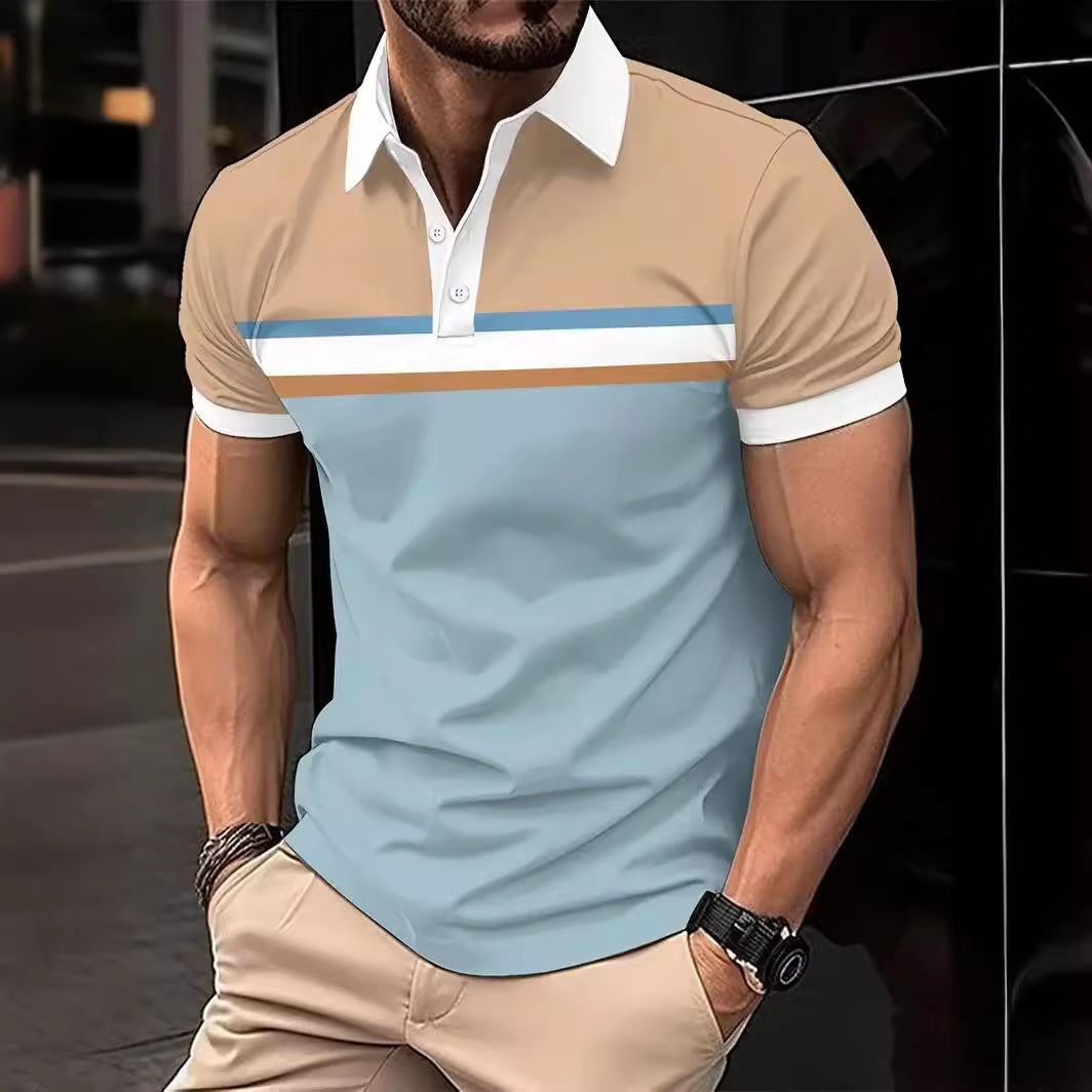 Herren Poloshirt – Slim Fit – Baumwolle – Bruststreifen – Kurze Ärmel – Kontrastsaum