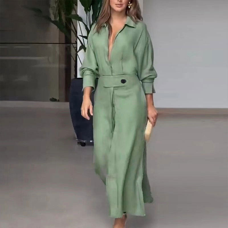 Damen Kleid – Hemdblusenkleid – Linnen – Taillierte Passform – Asymmetrischer Saum