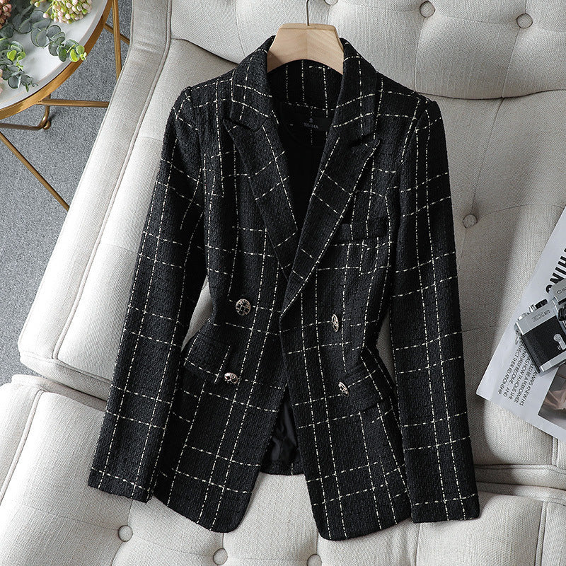 Damen Blazer – Taillierter Schnitt – Tweedoptik – Doppelreihig – Zierknöpfe