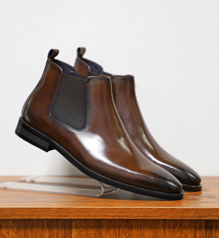 Herren Chelsea Boots – Glattes Leder – Knöchelhoch – Elastische Einsätze – Slip-On