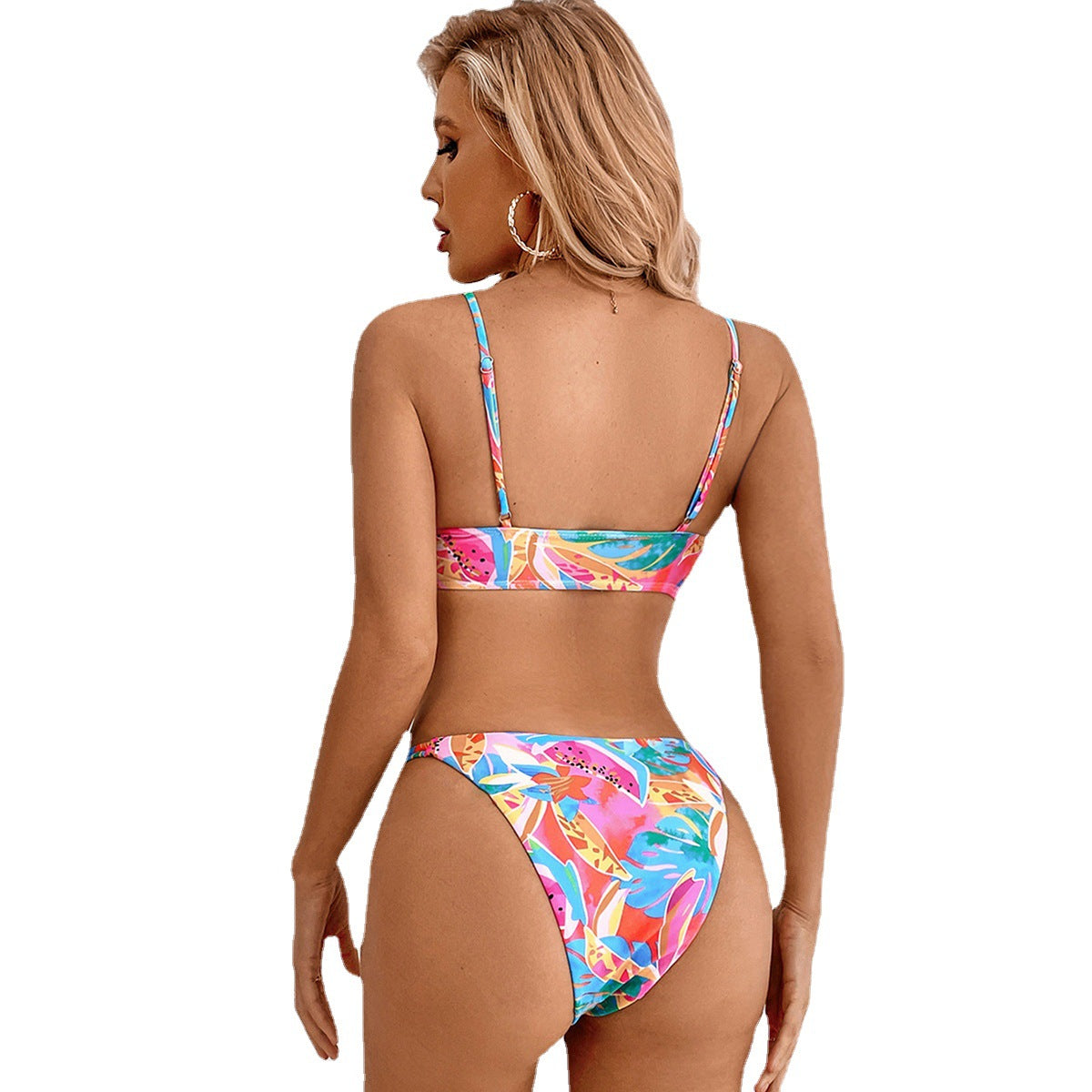 Damen Bikini Set – Verstellbares Triangel-Top – High-Cut Schnitt – Tropischer Print