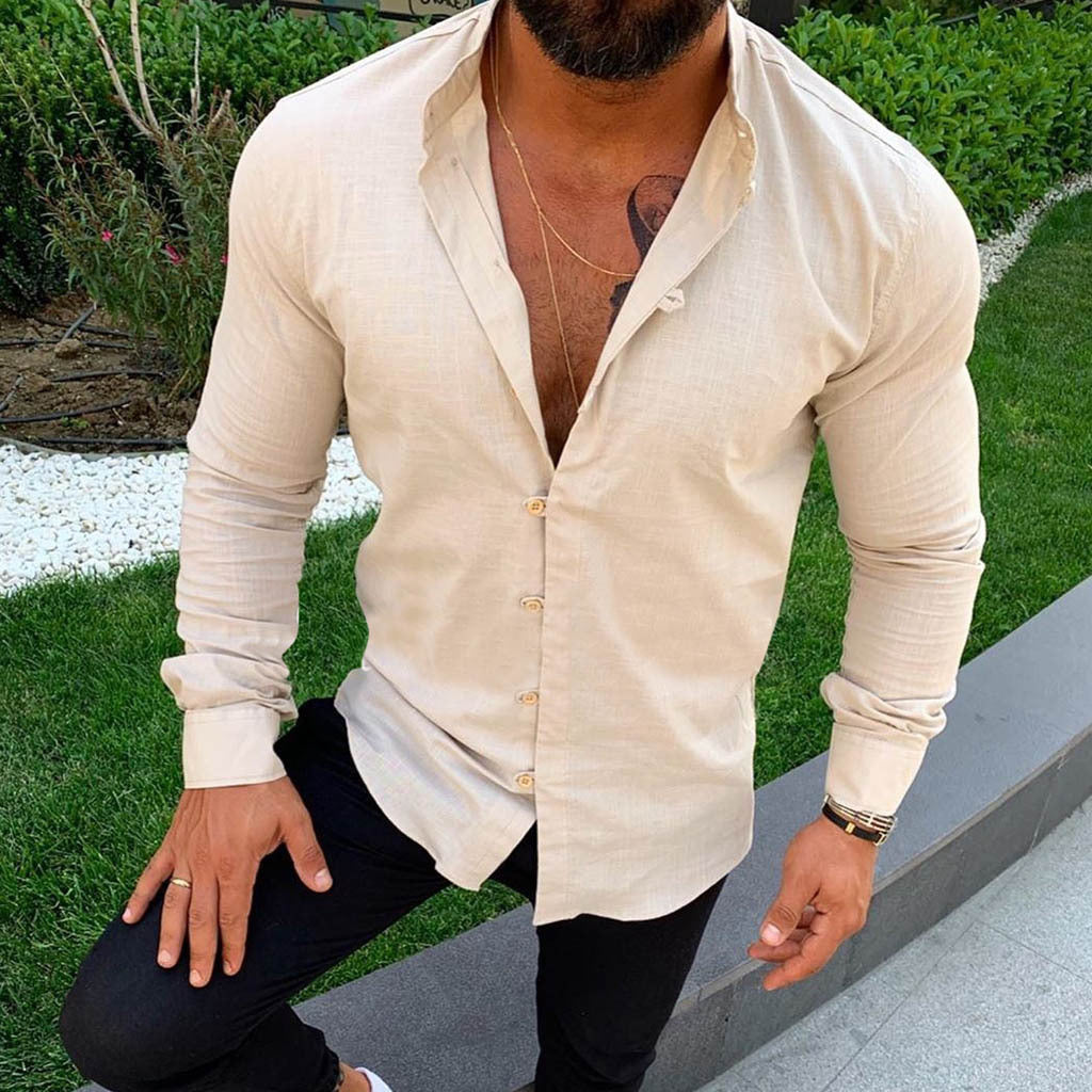 Herren Langarmhemd – Slim Fit – Baumwolle – Klassischer Kragen – Knopfleiste