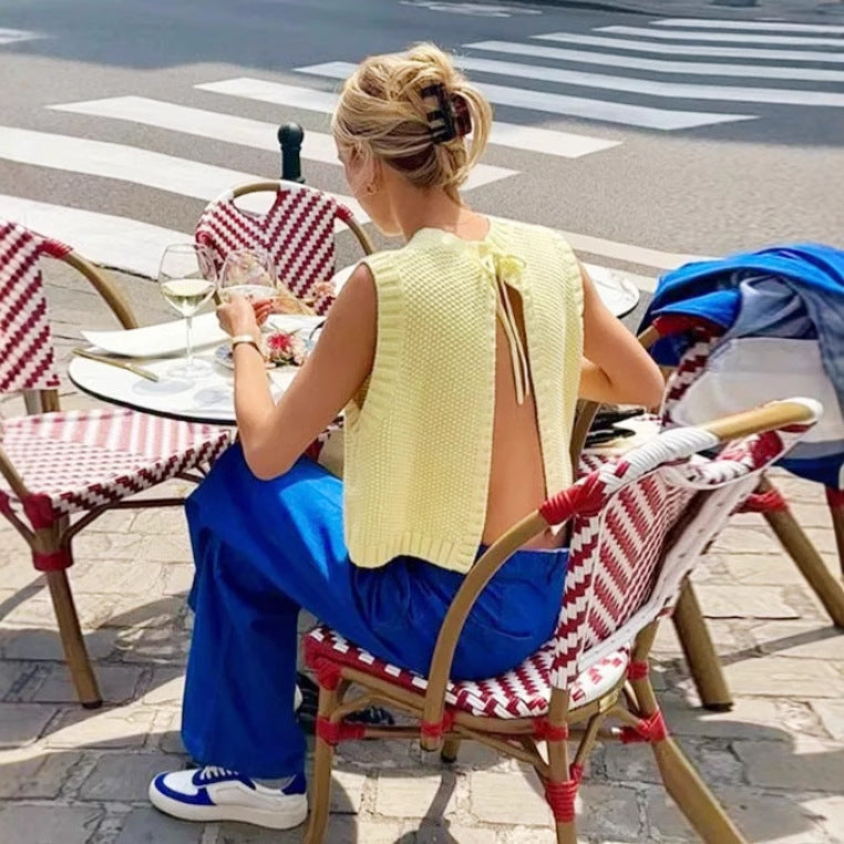Damen Strick Tanktop – Lockerer Schnitt – Ärmellos – Rippenabschlüsse – Atmungsaktiv