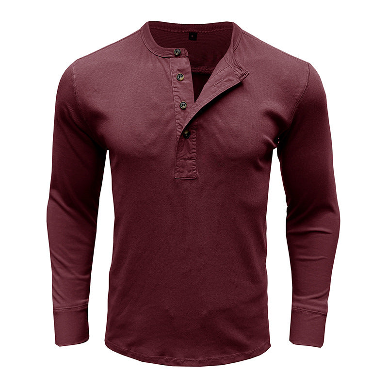 Herren Langarm-Henleyshirt – Baumwollmischung – Regular Fit – Knopfleiste Modern Casual