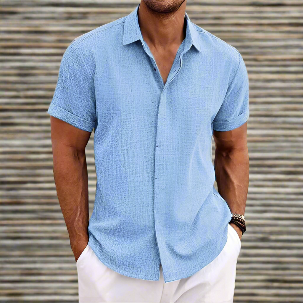 Herren Kurzarmhemd – Relaxed Fit – Atmungsaktives Mischgewebe – Knopfleiste Casual
