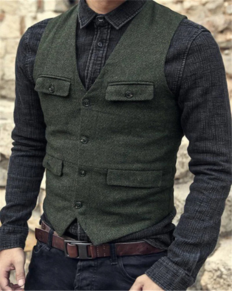Herren Weste – Vintage Stil – Taillierter Schnitt – Atmungsaktives Gewebe