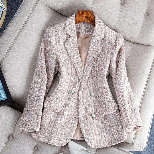 Damen Blazer – Taillierter Schnitt – Tweedoptik – Doppelreihig – Klassisches Revers