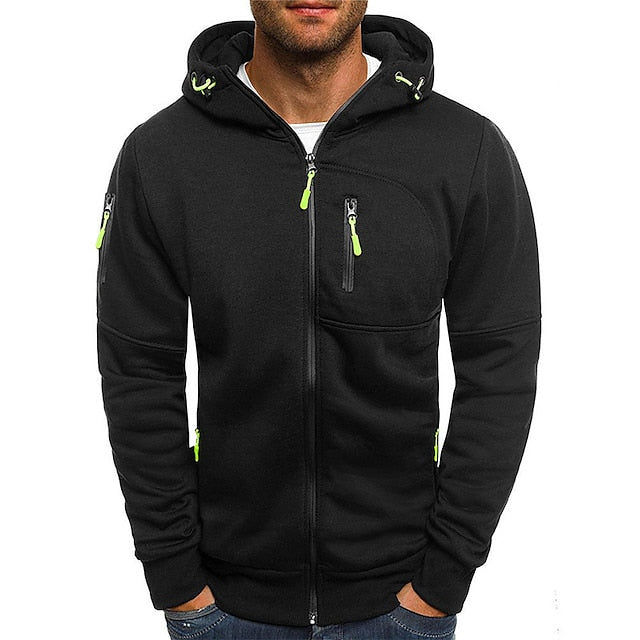 Herren Kapuzenpullover – Atmungsaktives Gewebe – Taillierte Passform – Reißverschluss – Utility-Taschen