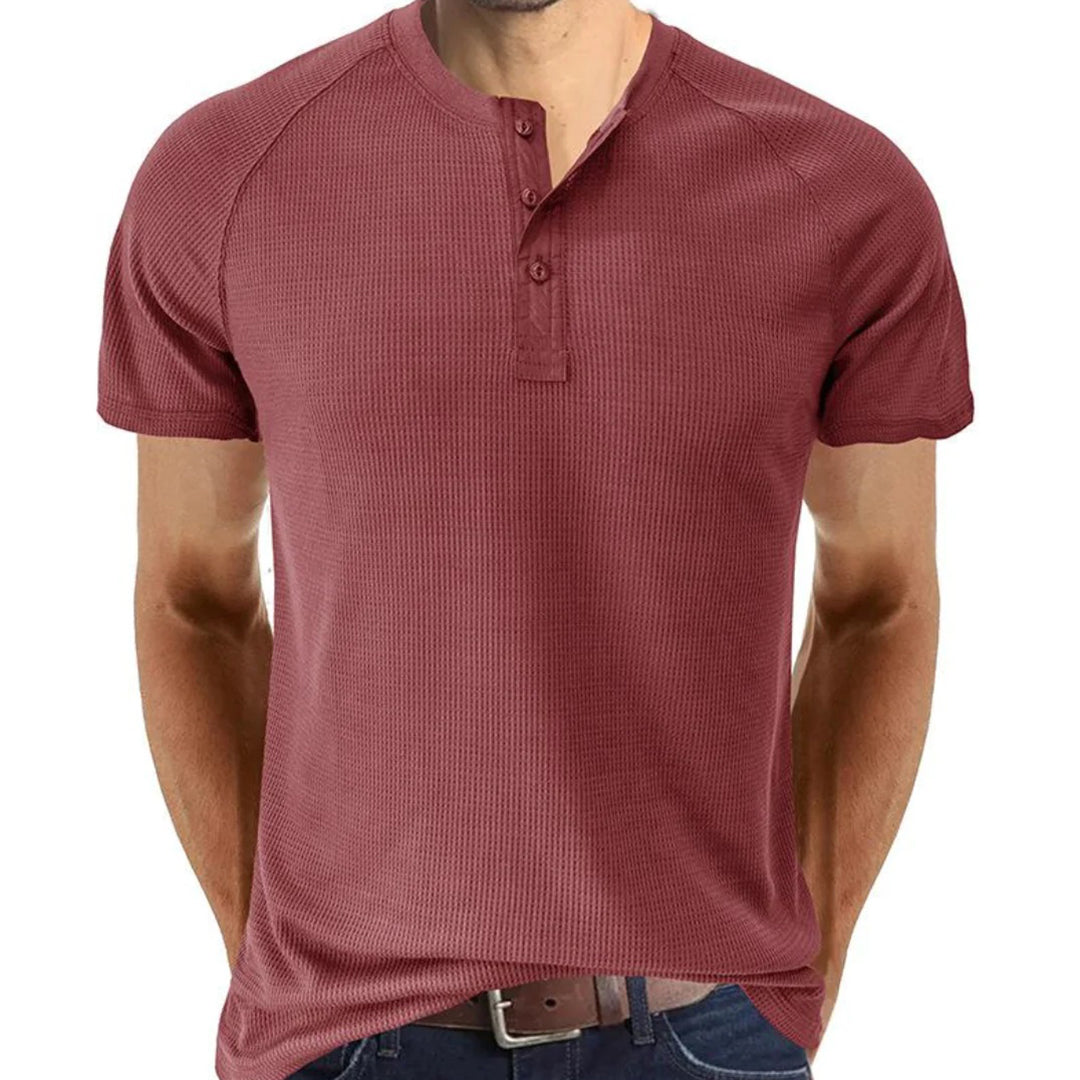 Herren Henley Shirt – Slim Fit – Soft Knit – Kurzarm – Atmungsaktiv Freizeit