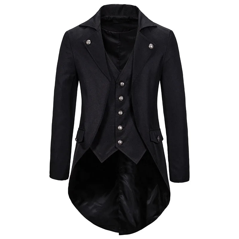 Herren Jackett – Stehkragen Tailcoat – Strukturierte Passform – Eleganter Gothic Stil