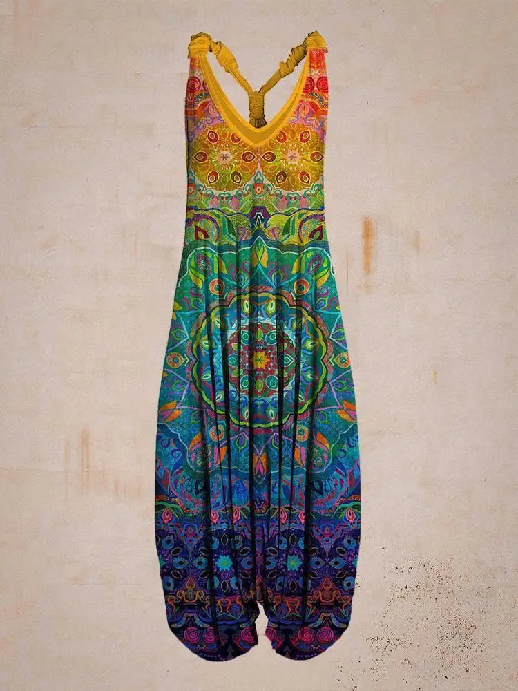 Damen Jumpsuit – Harem Style – Boho Print – Halterneck – Lockere Passform – Lang