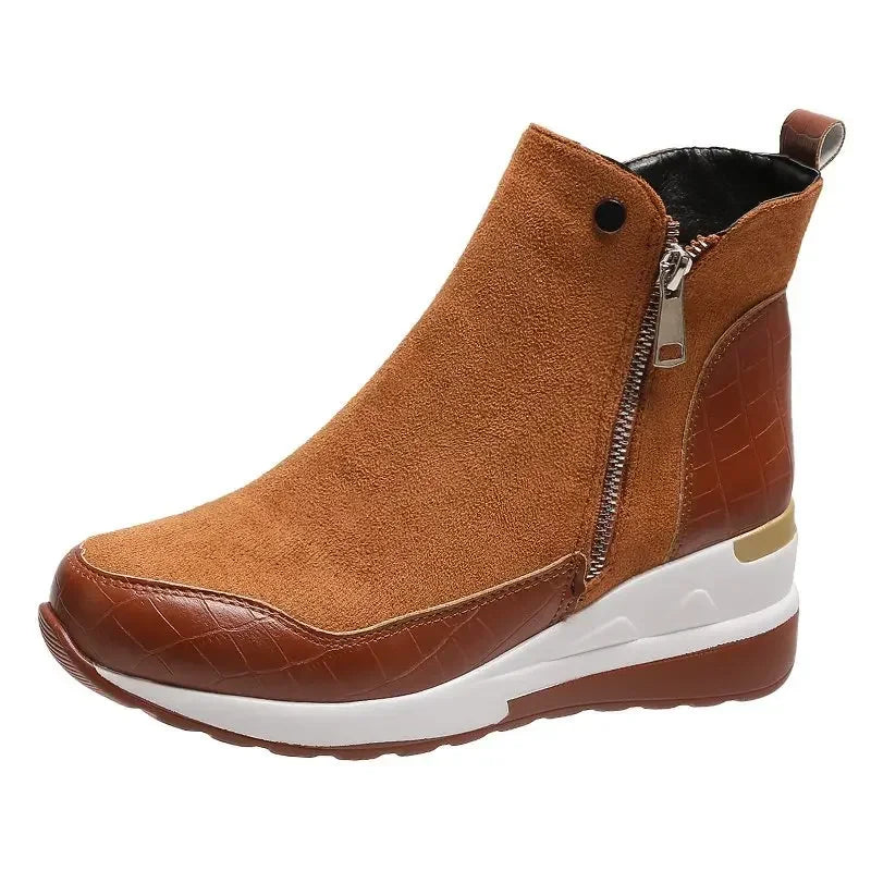 Damen Keilabsatz-Stiefeletten – Komfort Passform – Seitlicher Reißverschluss – Plateausohle