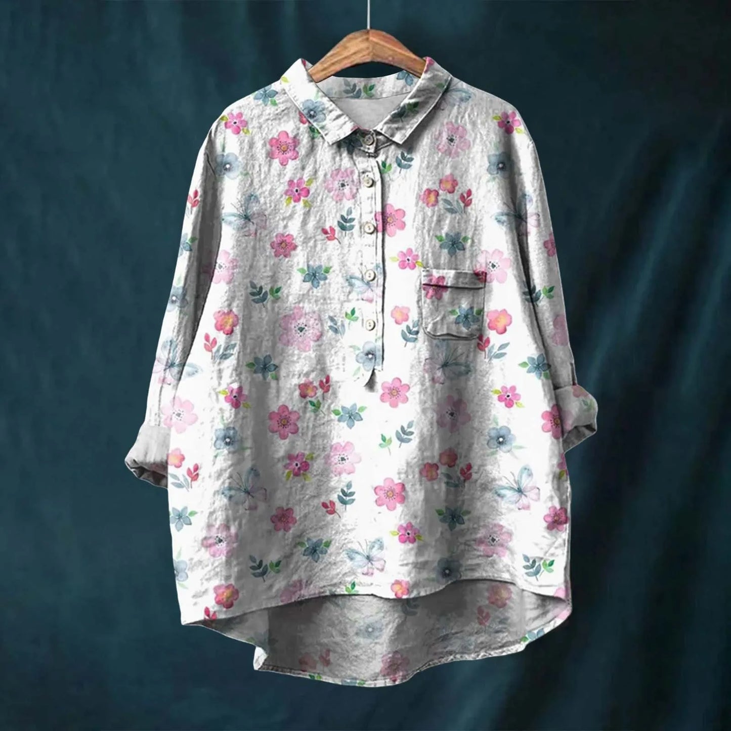 Damen Oversize Bluse – Atmungsaktives Mischgewebe – Lockere Passform – Florales Muster