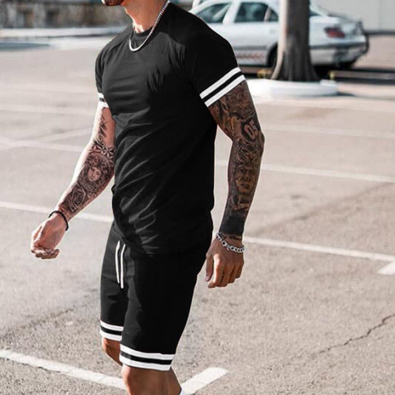Herren Trainingsset – Slim Fit – Atmungsaktiver Stretch – Kurzarm & Shorts