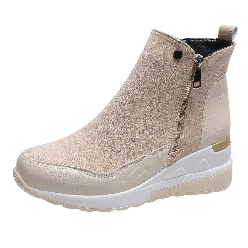 Damen Keilabsatz-Stiefeletten – Komfort Passform – Seitlicher Reißverschluss – Plateausohle