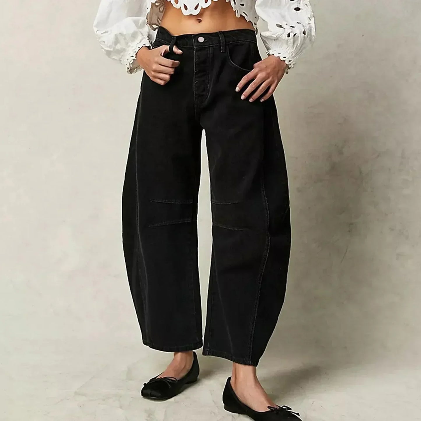Damen Jeans – Weites Bein – Mid Rise – Baumwollmischung – Lässiger Schnitt